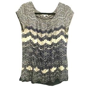 CAbi Black and White Silk Blouse Sz L